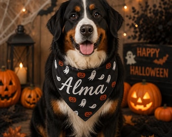 Personalized Halloween Ghosts & Pumpkins Clip-on Pet Bandana | Custom Name