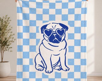 Custom Pet Blanket | Personalized Dog Cat Photo Throw | Checkered Retro Pet Illustration Blanket | Pet Lover Gift