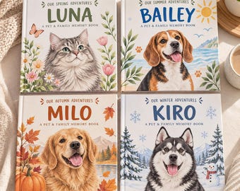 Personalized Pet Memory Book, Custom Dog or Cat Photo Album, Family Adventure Keepsake, Seasonal Pet Book, Pet Memorial Gift