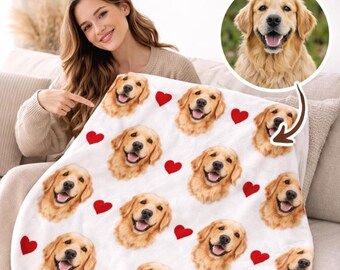 Custom Pet Face Blanket | Pet Portrait Fleece Throw | Personalized Cozy Bedding