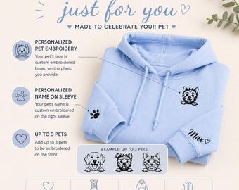 Custom Pet Portrait Embroidered Hoodie, Personalized Minimalist Pet Face Sweatshirt