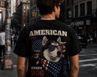 Vintage Dog American Flag Graphic Tee, Patriotic USA Summer Shirt
