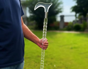 Luxury Clear Acrylic Decorative Cane with Round Handle | Elegant Unisex Display Accent Walking Stick