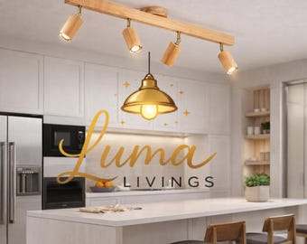 Wood Ceiling Spotlight 4 Head Track Lighting Fixture – Modern Directional Kitchen Hallway Light