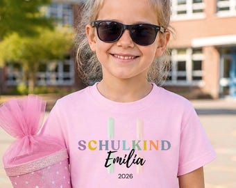 Schulkind Shirt personalisiert | Einschulung T-Shirt Mädchen | Schulanfang 2026 mit Name