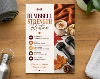Fitness goal tracker, dumbbell workout planner, strength routine printable PDF