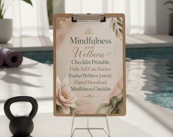 Daily Self Care Goal Download, Mindfulness Tracker, Wellness Checklist for Teachers