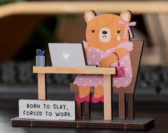 Geboren om te doden, gedwongen om te werken Bureaugenoot - grappig cadeau collega, emotionele steunbeer Bureaudecor