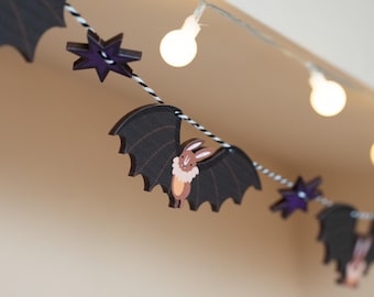 Wooden Bat Halloween Garland Kit - Cute Pop Out Halloween Decor - Make Your Own Spooky Gift