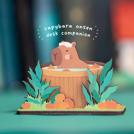 Capybara Spa Desk Companion - Cute Capybara Gift, Kawaii Pop Out Card, Mini Desk Decor