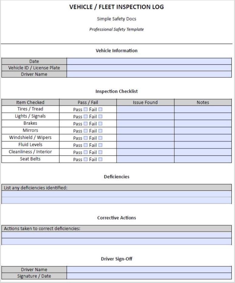 Vehicle Inspection Checklist | Fleet Safety Form | Editable PDF | Truck ...