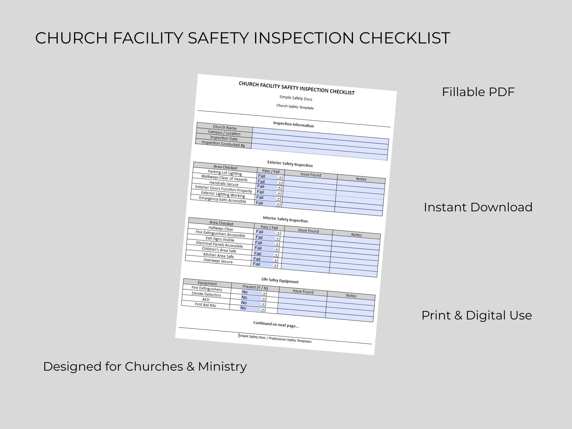 Church Safety Inspection Checklist | Facility Safety Form | Fillable ...