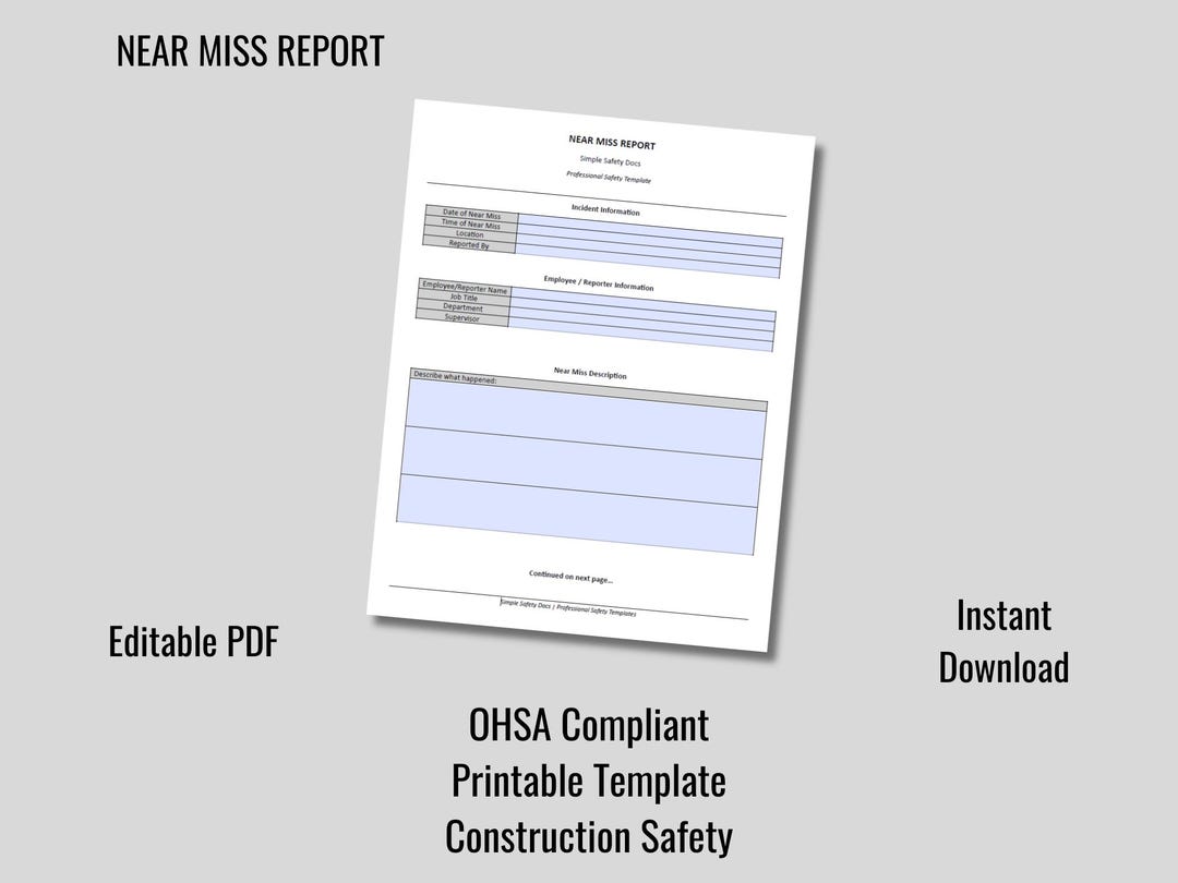 Near Miss Report Form | OSHA Safety Template | Editable PDF ...