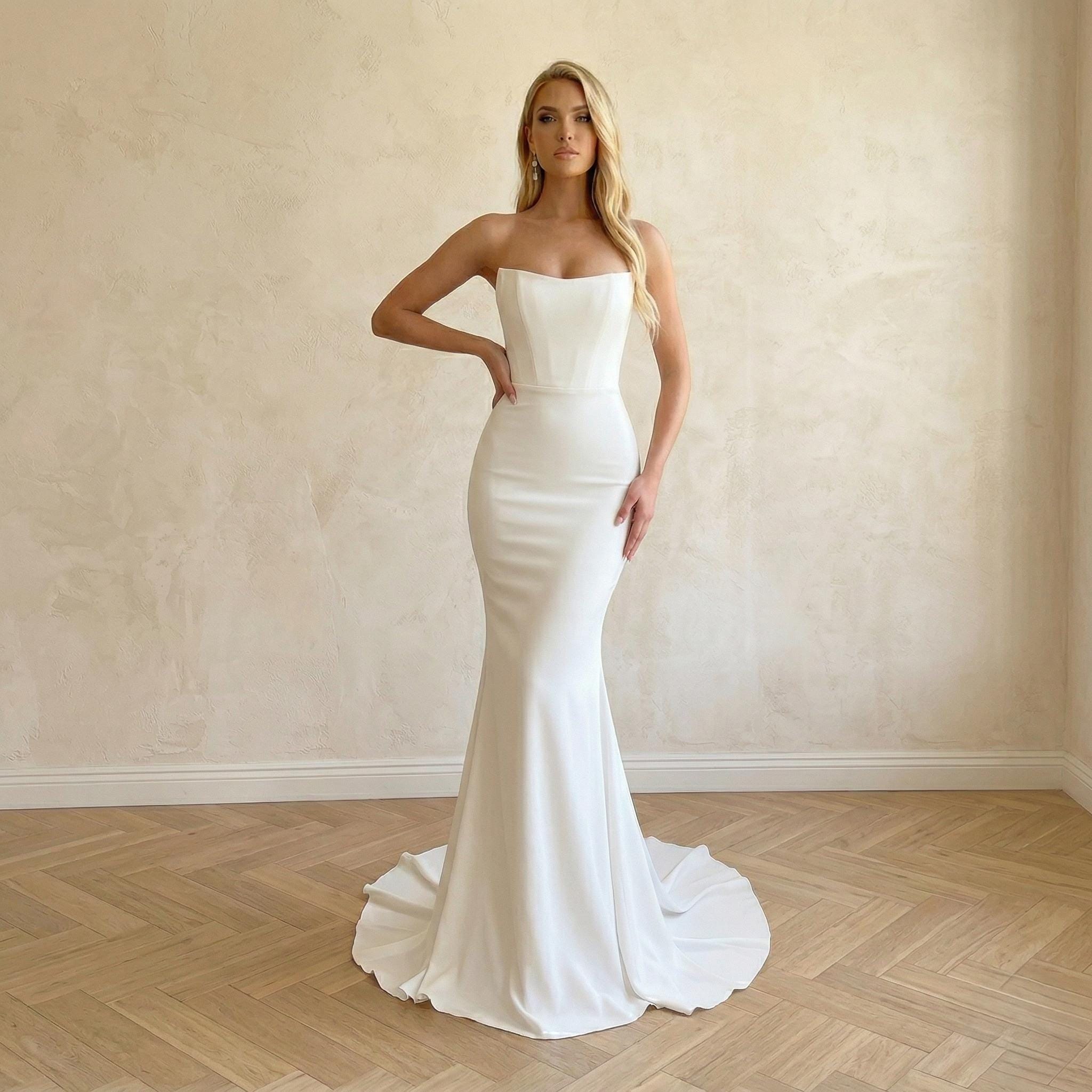 Strapless Wedding Dress Fitted Train - Etsy Strapless Wedding Dress Fitted Train - Etsy
