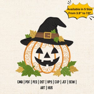 Broderidesign för pumpaapplikation med Thanksgiving, pumpa med hatt Halloween-maskinbroderifil, lapptäcke höst PES DST JEF