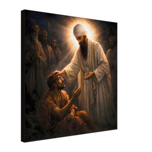 Guru Arjun Dev Ji Peace Leinwand Kunst | Sikh spirituelle Wanddekoration | Handgemachtes religiöses Geschenk
