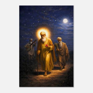 Guru Nanak Dev Ji Canvas Print | Bhai Mardana Ji & Bala Ji | Sikh Art | Spiritual Wall Decor | Gift for Sikhs
