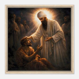 Guru Arjun Dev Ji Inramad Canvastavla | Fridens Skänkare | Andlig Väggkonst | Sikhisk Konst | Religiös Gåva