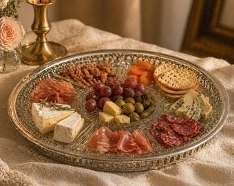 Vintage Silverplate Serving Tray, Kent Silversmiths Divided Glass Insert, Charcuterie Platter