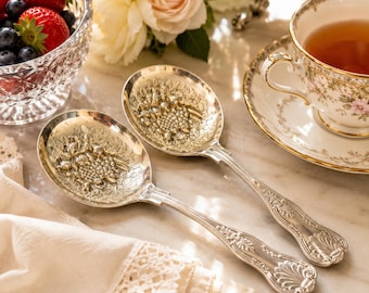 William Adams Sheffield England Silver Plate Berry Serving Spoons Set of 2 with Original Box, Vintage Fruit Spoons, Hostess Gift