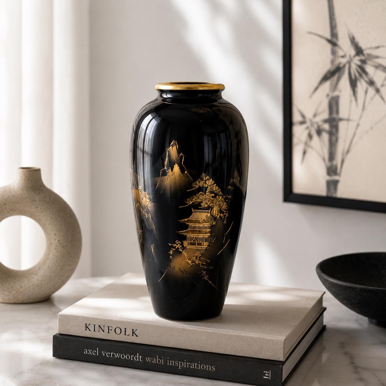 Japanese Black Ceramic Vase - Etsy