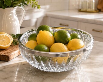 Vintage Genuine 24% Lead Crystal Bowl with Silver Rim Made in West Germany, Elegant Crystal Serving Bowl, Fruit Bowl, Centerpiece