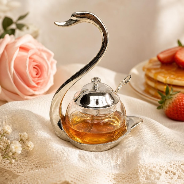 Vintage Swan Dish Silver Plated Glass Jar, Bridgerton Decor, Romantic Vanity Decor, Tea Party Centerpiece, Cottagecore Gift