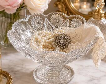 Vintage American Brilliant Cut Glass Pedestal Bowl, Heavy Crystal Compote, ABP Centerpiece Bowl, Wedding Gift, Fruit Bowl