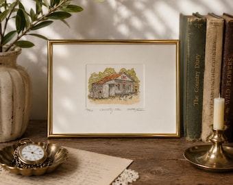 Vintage Signed Numbered Country Store Print 193/350, Framed Americana Farmhouse Wall Art, Rustic General Store Decor, 9 x 6.5 In