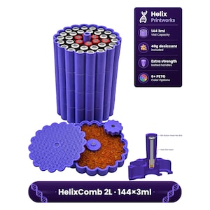 HelixComb 2L • 144x3ml • PETG製 • 乾燥剤ビーズ • ペプチド保存用インサート