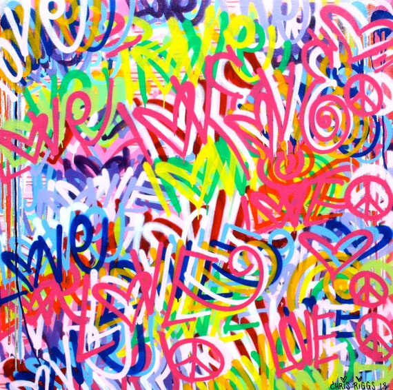 Original 48 X 48 Inches Love Peace Street Art Graffiti