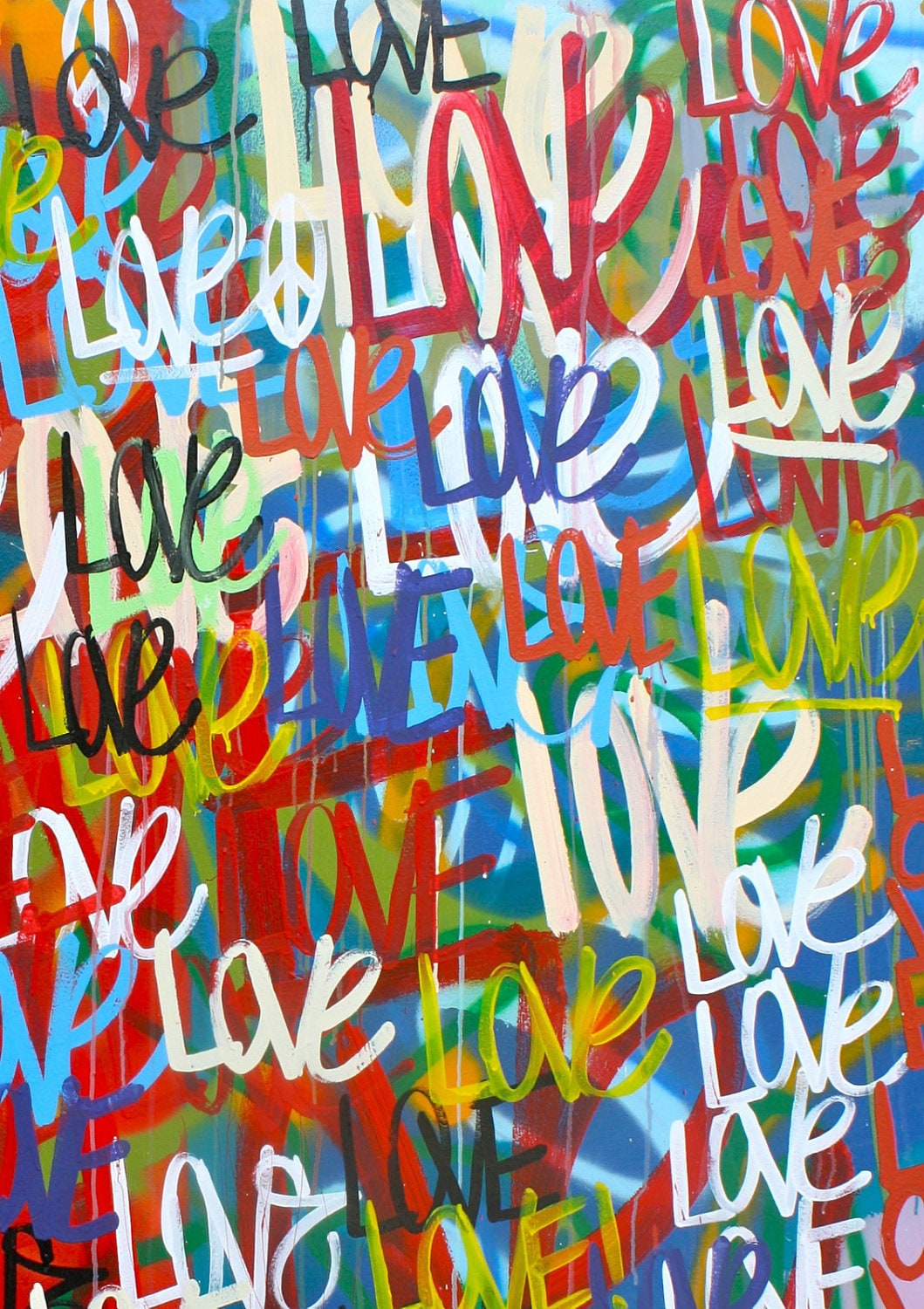 ORIGINAL Love 72 X 57 Abstract Street Art Urban Pop Art Acrylic Paint ...