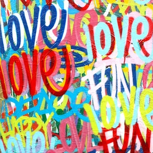 72 x 32 inches love original painting word art modern contemporary urban Valentine&#39;s Day canvas streetart graffiti pop art spray paint acryl