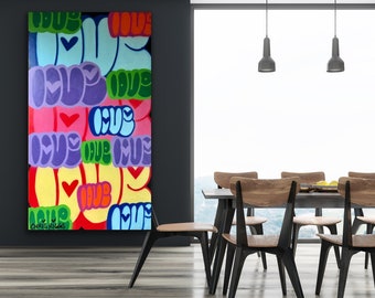 LOVE 55 x 95 inches Bubble style original free shipping street art contemporary modern canvas colorful spray pain by Chris Riggs