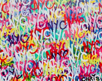 NYC 103" x 55" inches love New York city big pop painting signed graffiti spray  original art modern fine canvas colorful free shipping