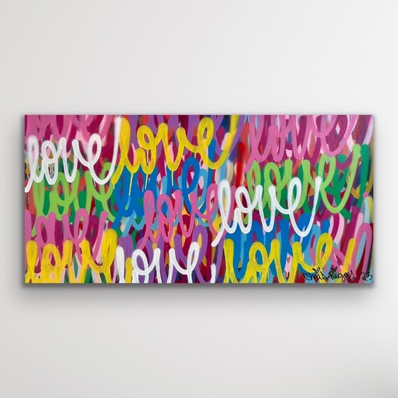 Original 24 X 48 Inches Love Spray Paint Art Modern Contemporary
