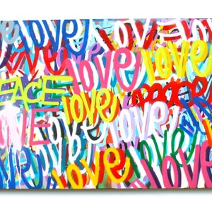 FREE Shipping love original painting word art modern contemporary urban peace writting canvas streetart graffiti pop art spray paint acrylic