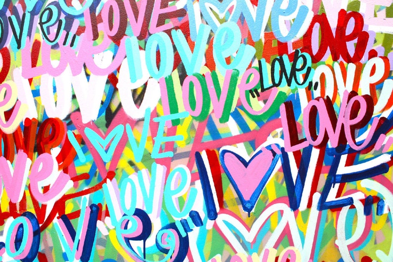 Love Peace Original Fine Art Canvas Abstract Word Art Modern Contemporary Street Art Signed