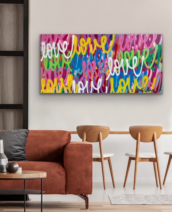 Original 24 X 48 Inches Love Spray Paint Art Modern Contemporary