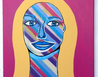 Free Shipping Portrait 20" x 16" woman contemporary art face modern canvas acrylic