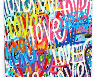 FREE Shipping Love Original Painting Word Art Modern Contemporary