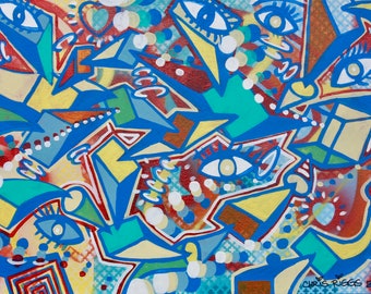 Original 24" x 38" abstract painting fine art acrylic urban modern street art canvas by Chris Riggs