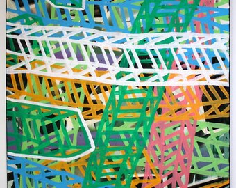 ORIGINAL abstract contemporary painting fine art acrylic urban modern cubism pop art large painting by Chris Riggs