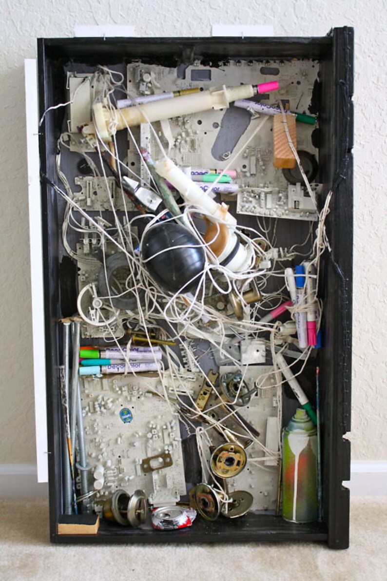 DADA Sculpture Abstract Assemblage Wood Spray Paint Can Recycled Art