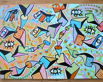 ORIGINAL original abstract large contemporary pop art fine art cubism acrylic painting