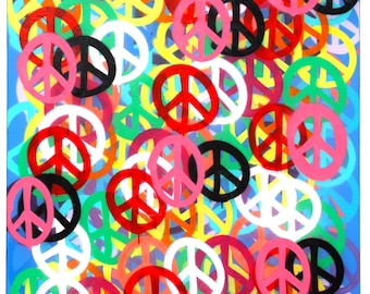 Free Shipping 39" x 36" Love Peace original street art contemporary art modern canvas colorful painting by Chris Riggs