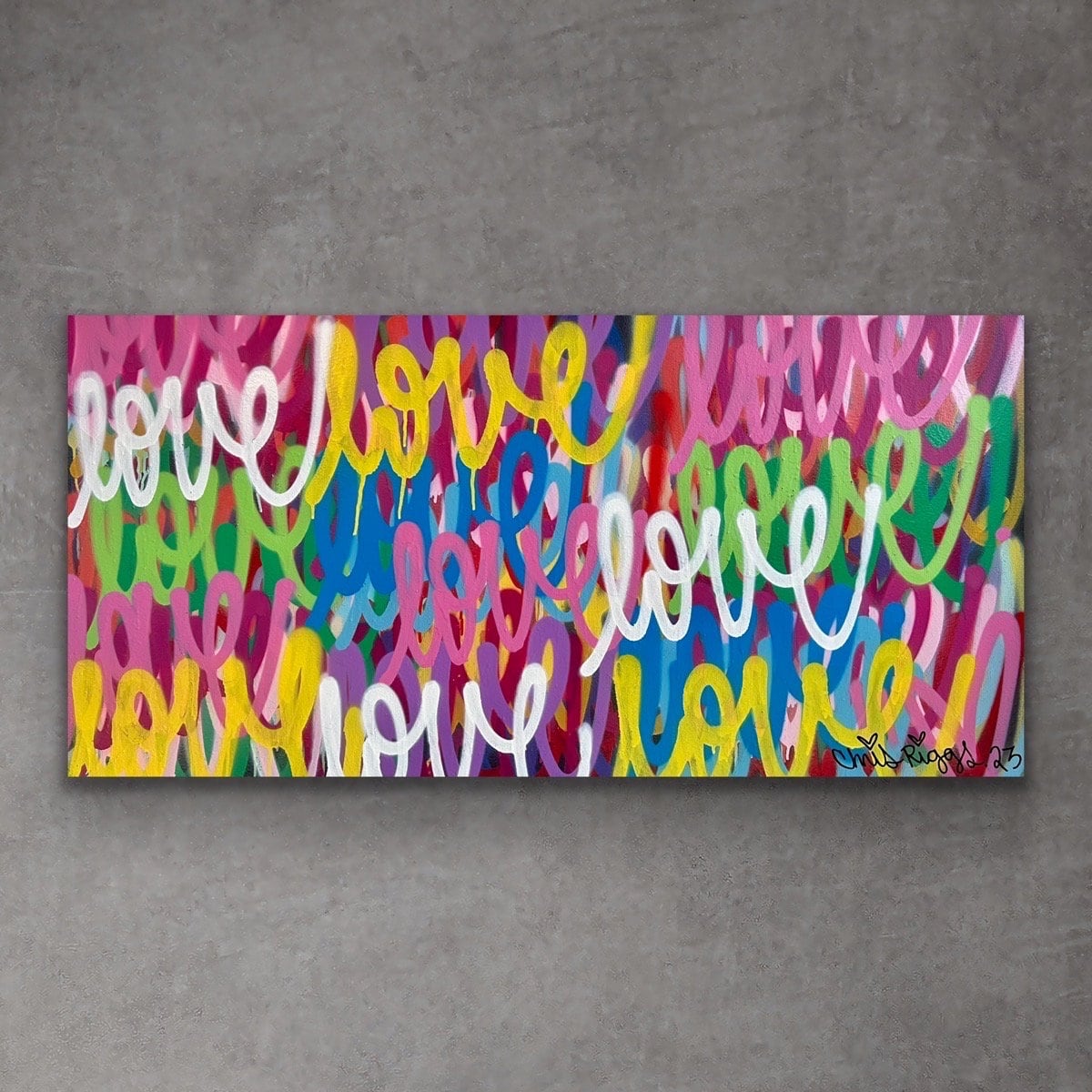 Original 24 X 48 Inches Love Spray Paint Art Modern Contemporary