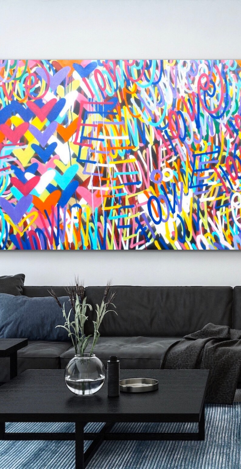 ORIGINAL 120 x 55 inches Valentines day Love painting signed pop art fine art graffiti street art contemporary nyc modern urban colorful image 2