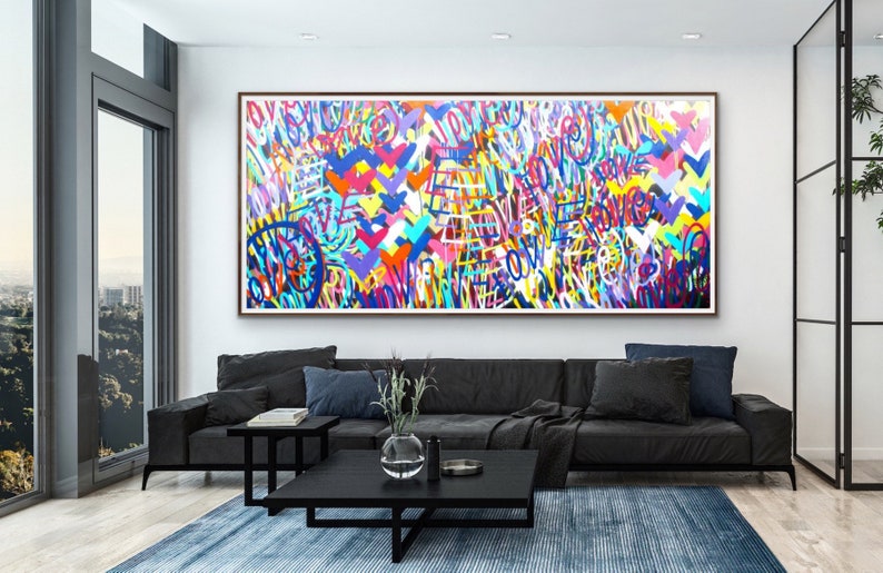 ORIGINAL 120 x 55 inches Valentines day Love painting signed pop art fine art graffiti street art contemporary nyc modern urban colorful image 1