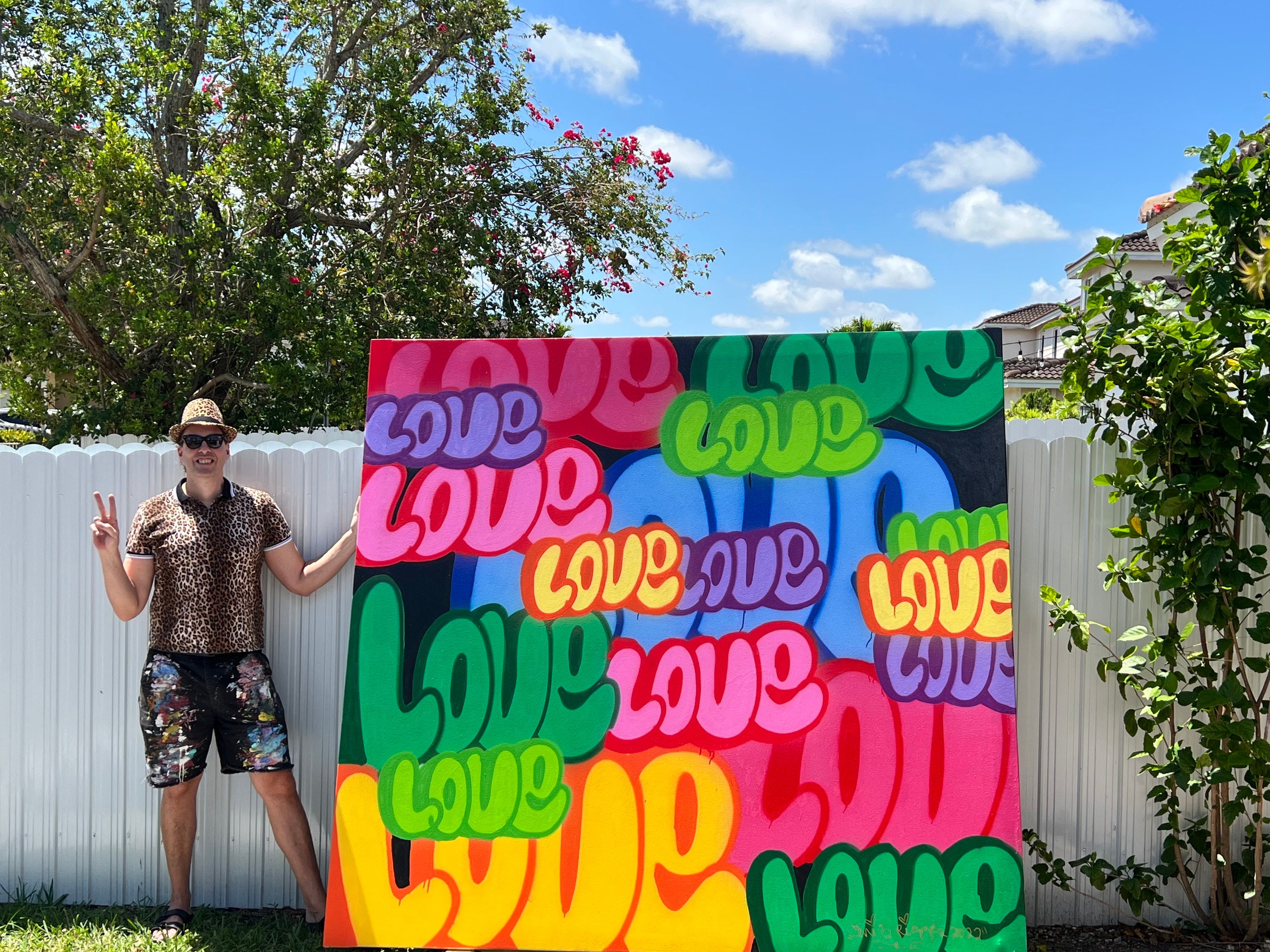 94 x 88 inches Bubble love graffiti spray paint contemporary